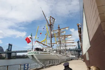 Mexican Navy ship that hit Brooklyn Bridge is moved across East River for repairs